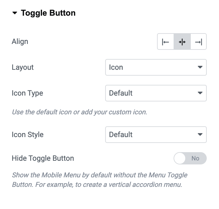 mobile menu toggle button section