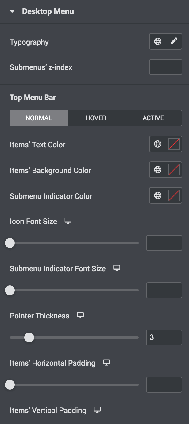 desktop menu style section