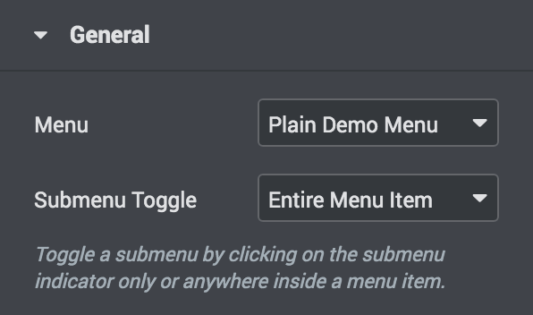 elementor mega menu general content section