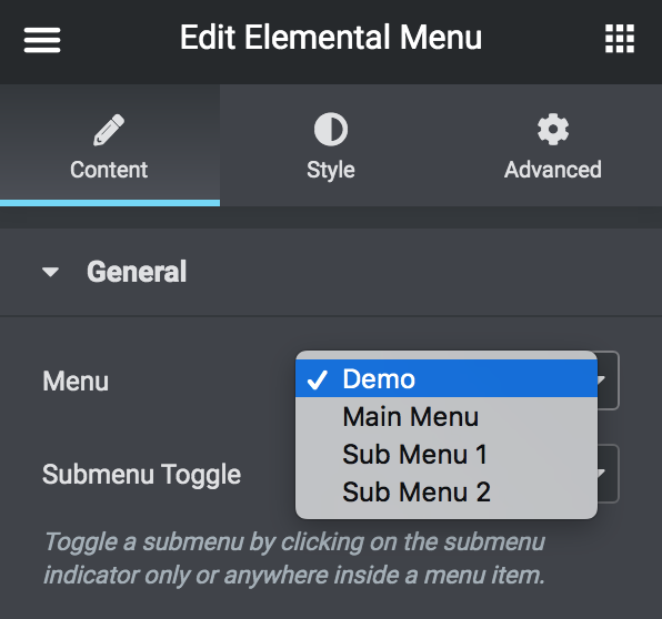 selecting a menu to edit