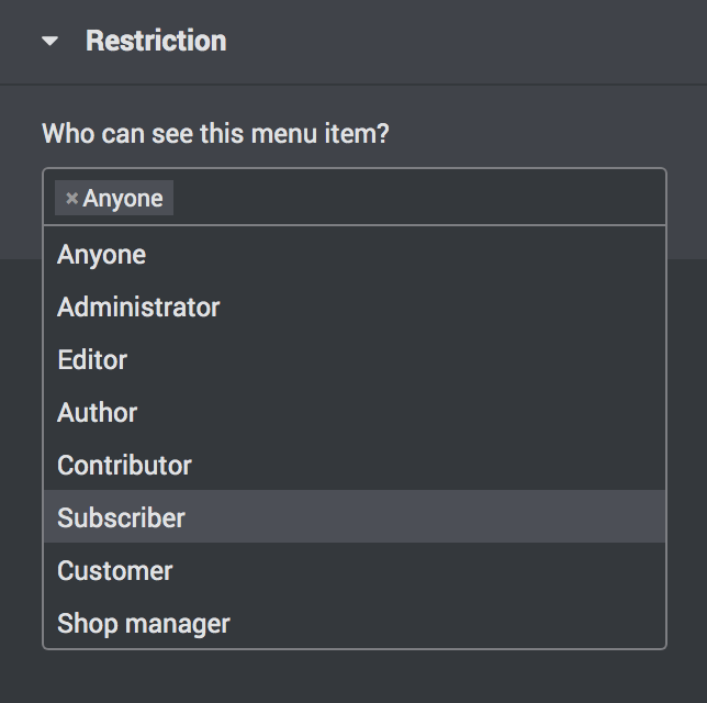 menu item Restriction