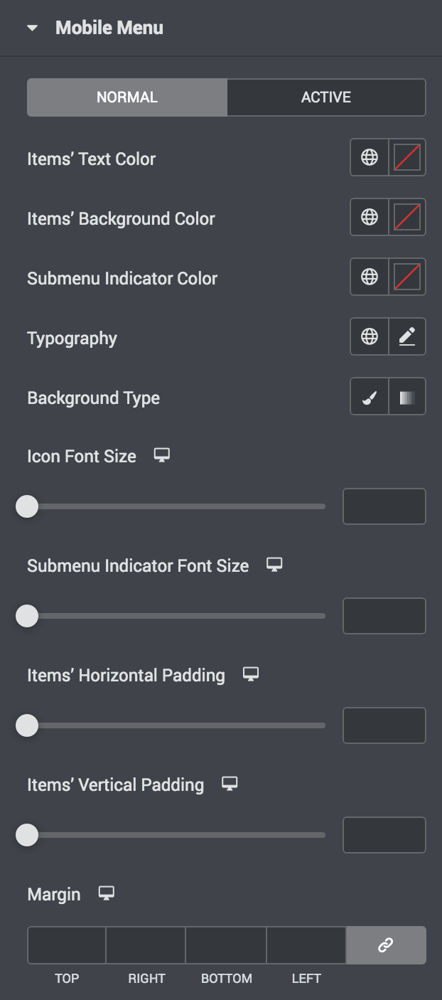 mobile menu style section