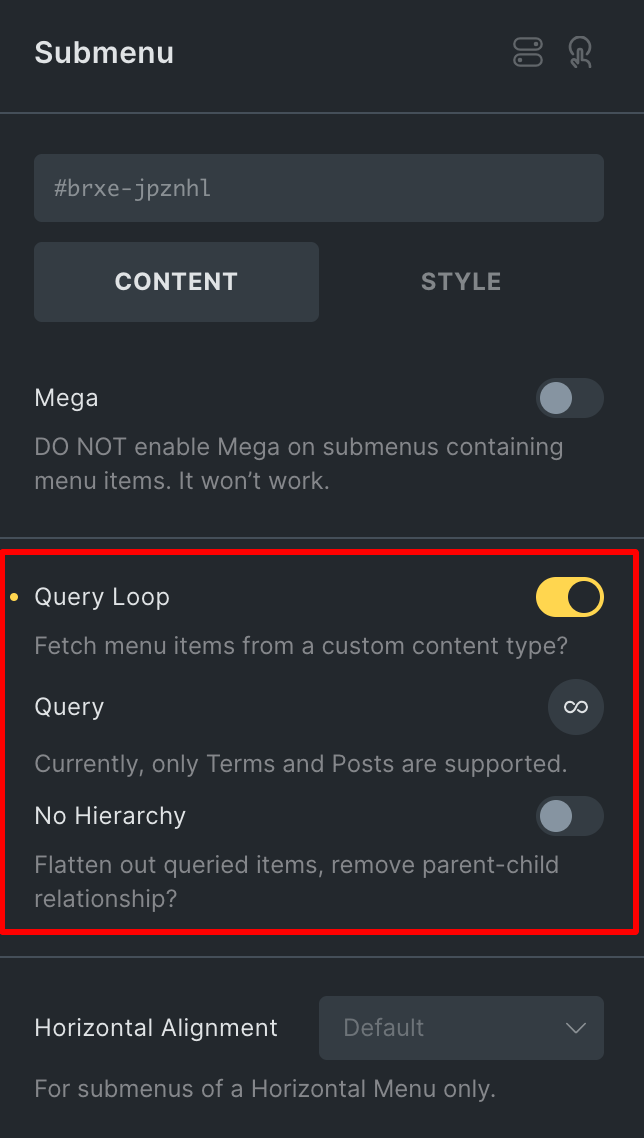 submenu query loop