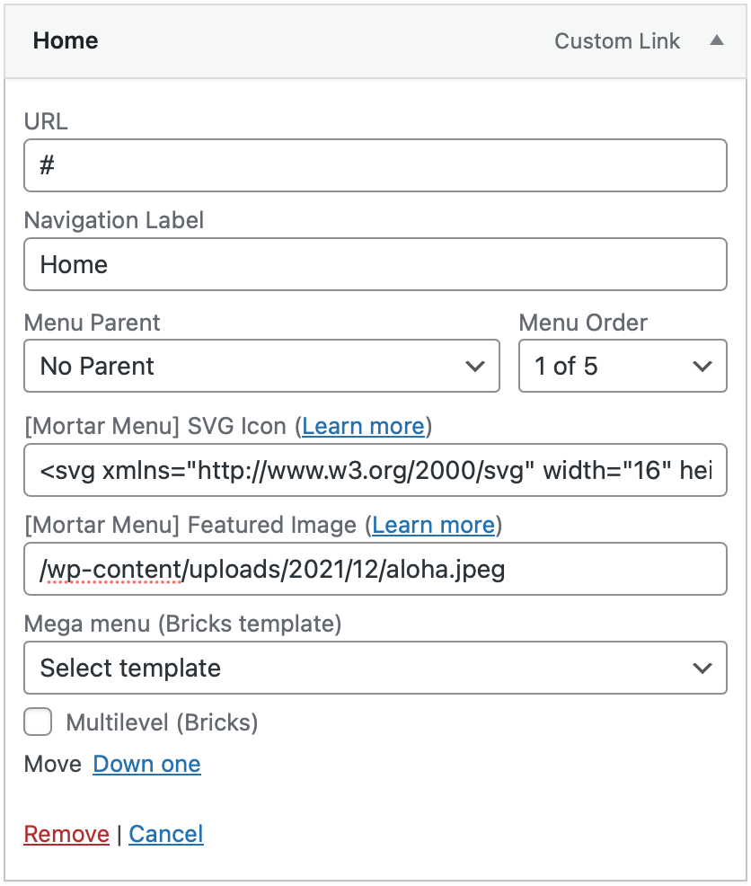 editing a nactive WordPress menu item